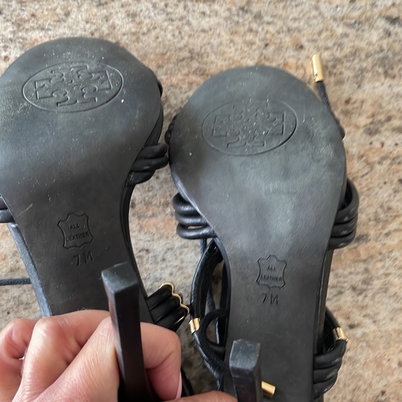 Tory Burch 4 inch Black strappy sexy high heels with gold accents ! Worn once. - Picture 7 of 9